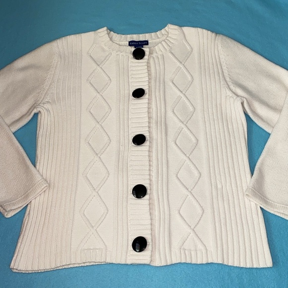 KAREN SCOTT cable knit cardigan long sleeve snap up decorative buttons size XL - Picture 1 of 10